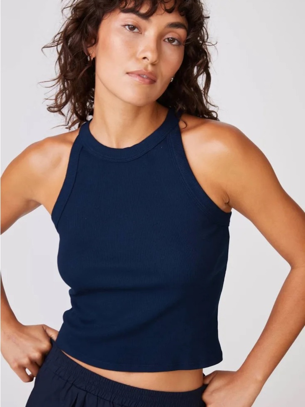 Stateside Navy Ribbed High-Neck Tank